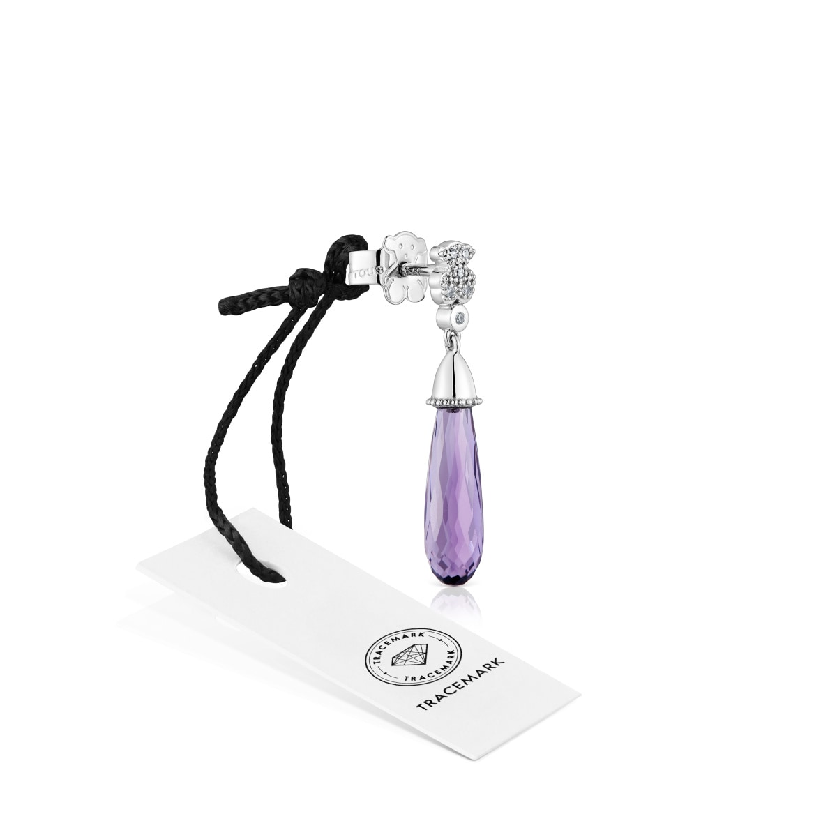 Short white-gold bear Single earring with diamonds and amethyst TOUS Grain