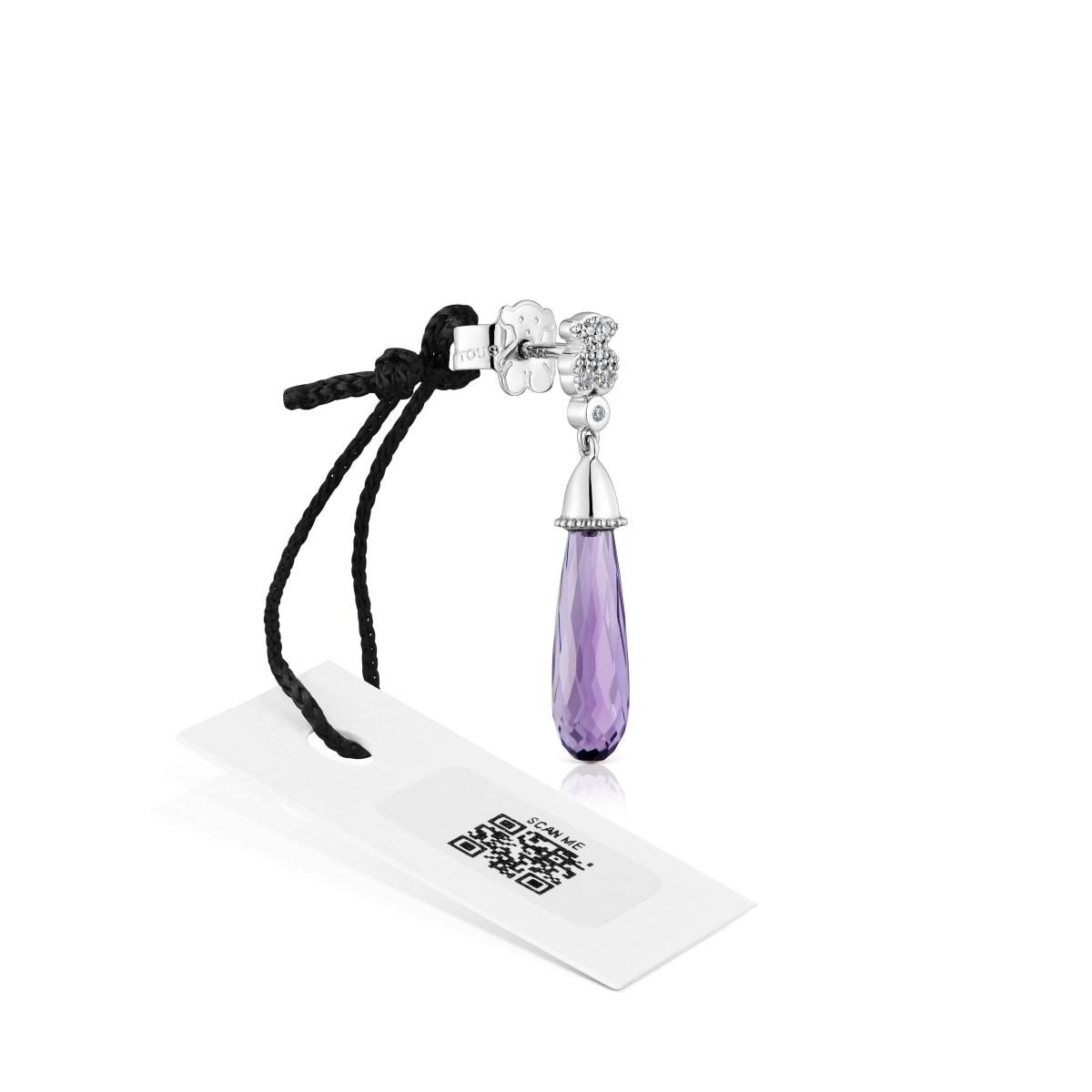 Short white-gold bear Single earring with diamonds and amethyst TOUS Grain