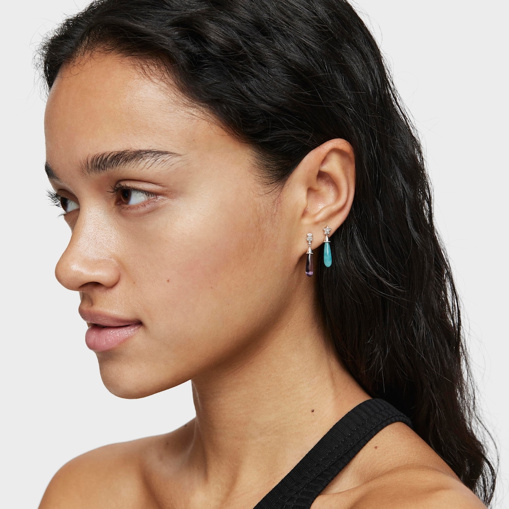 Kr&aacute;tka Samostatn&aacute; n&aacute;u&scaron;nica z&nbsp;bieleho zlata s&nbsp;medved&iacute;kom, diamantmi a&nbsp;ametystom TOUS Grain