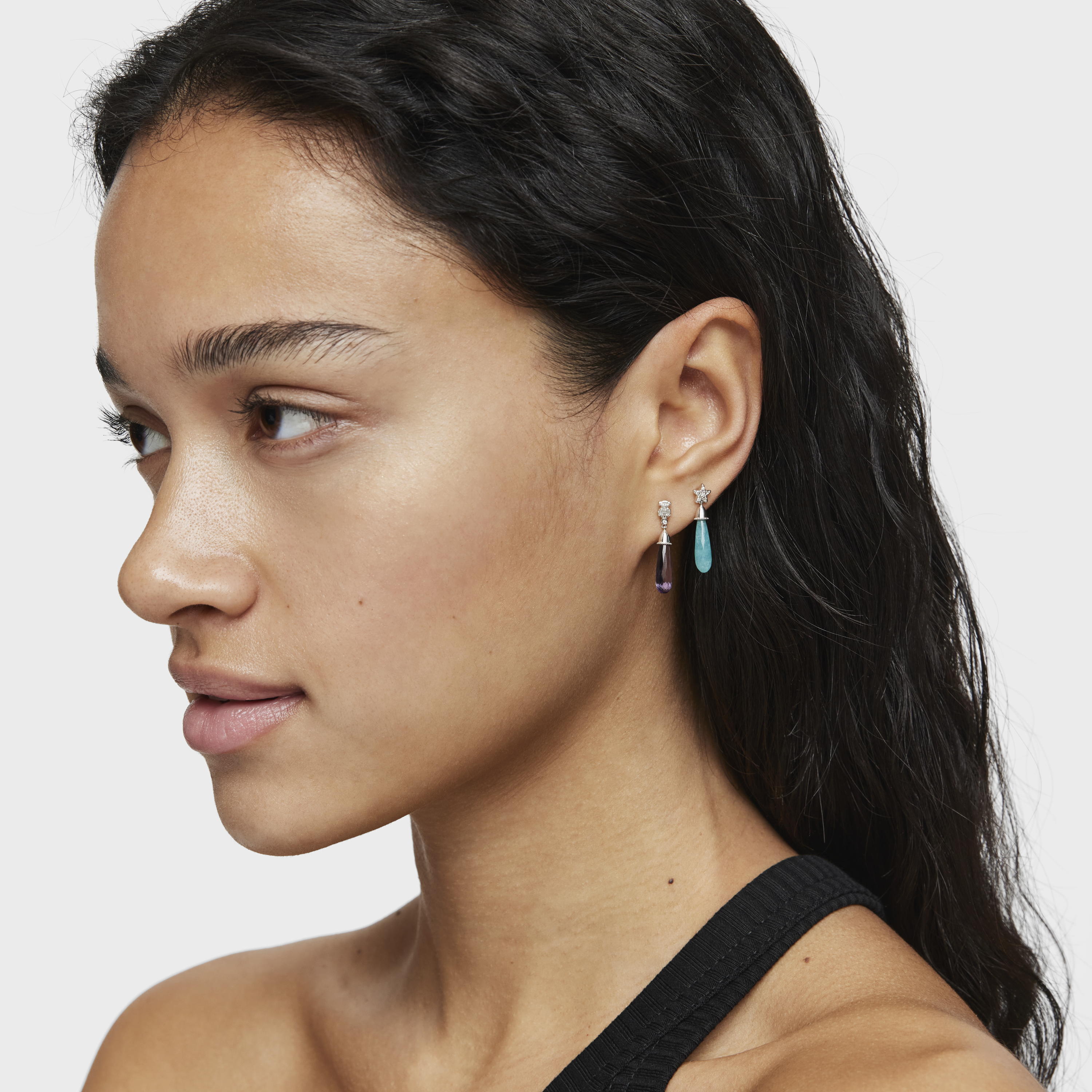 Short white-gold bear Single earring with diamonds and
