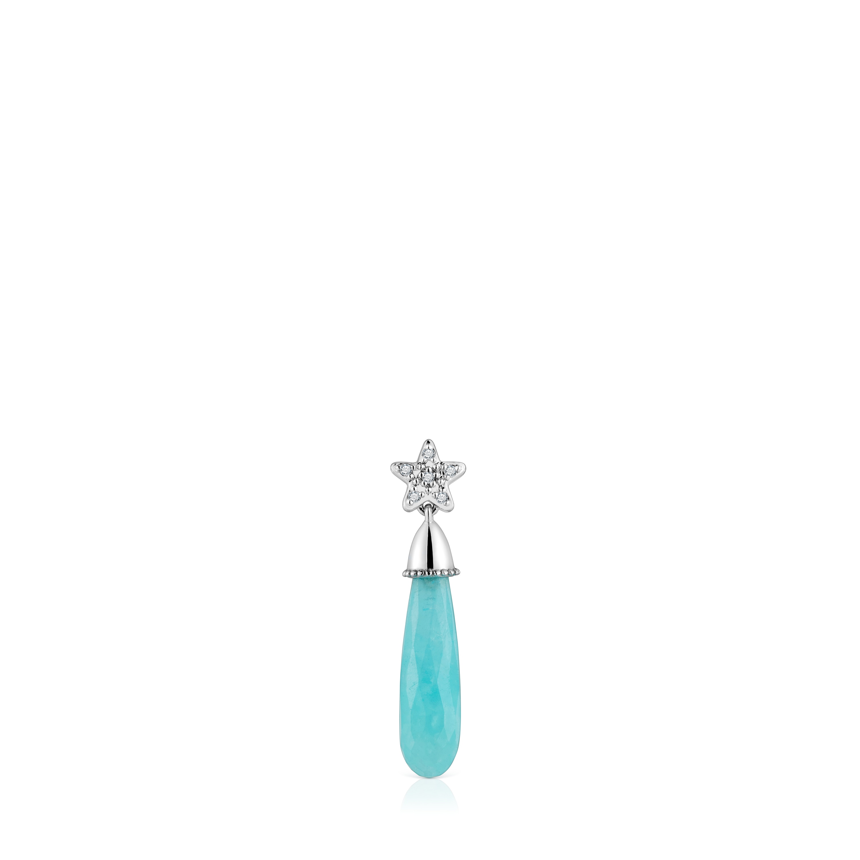 Pendiente suelto corto estrella de oro blanco con diamantes y amazonita TOUS Grain