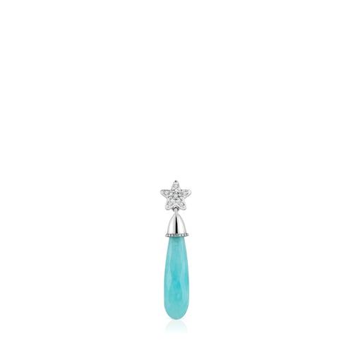 Pendiente suelto corto estrella de oro blanco con diamantes y amazonita TOUS Grain