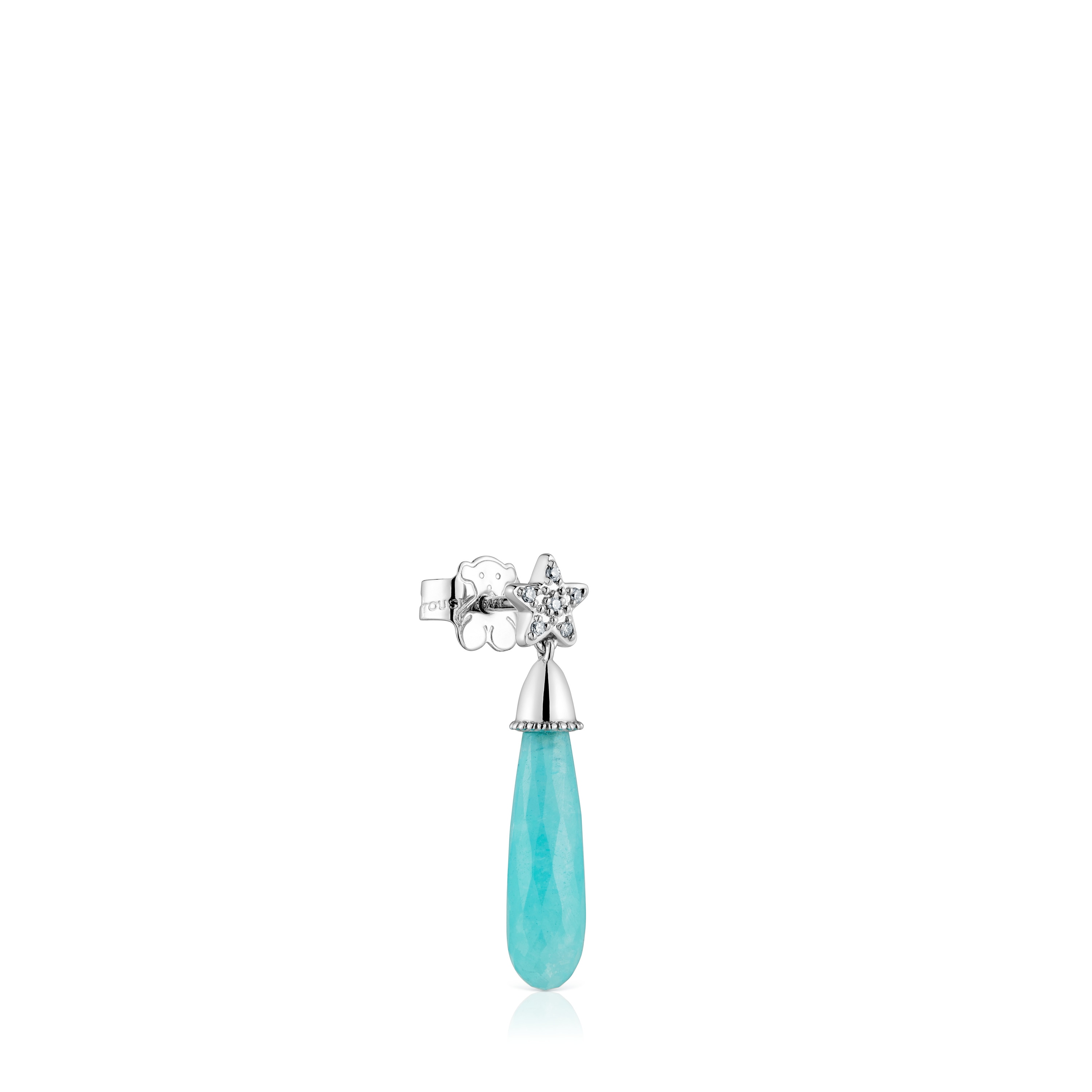 Pendiente suelto corto estrella de oro blanco con diamantes y amazonita TOUS Grain