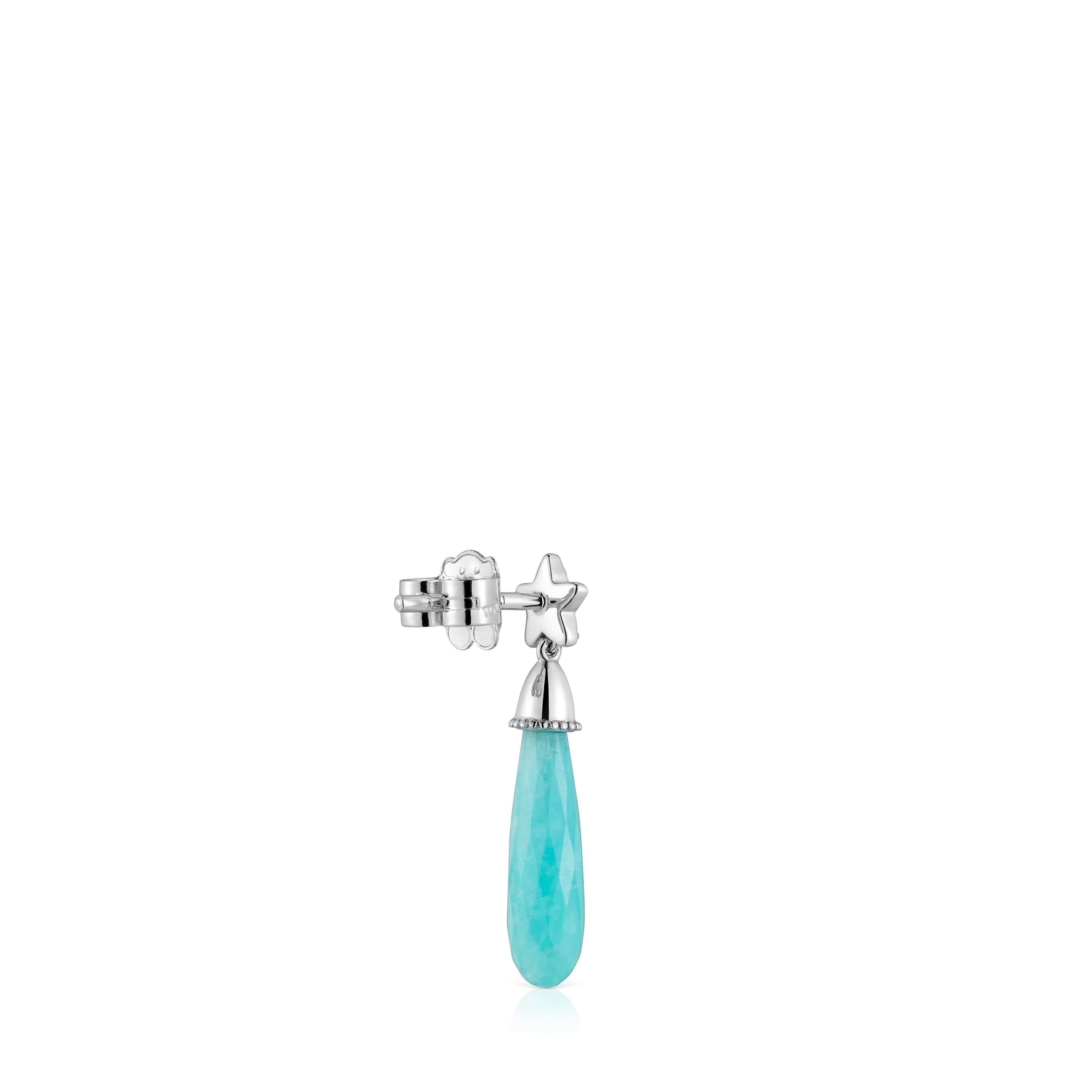 Pendiente suelto corto estrella de oro blanco con diamantes y amazonita TOUS Grain