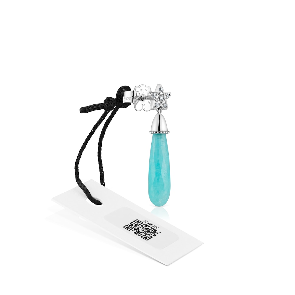 Kr&aacute;tk&aacute; Nep&aacute;rov&aacute; n&aacute;u&scaron;nice z&nbsp;b&iacute;l&eacute;ho zlata s&nbsp;hvězdou, diamanty a&nbsp;amazonitem TOUS Grain