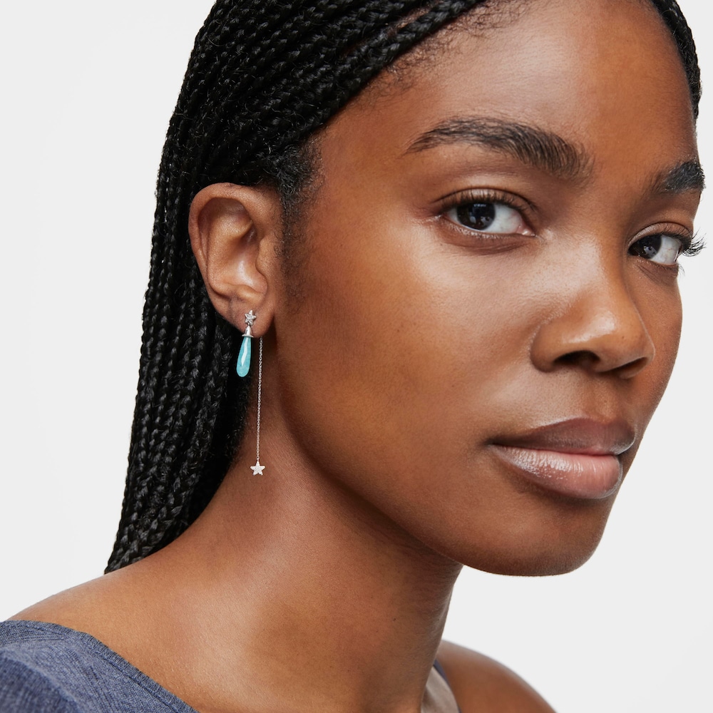 Kr&aacute;tk&aacute; Nep&aacute;rov&aacute; n&aacute;u&scaron;nice z&nbsp;b&iacute;l&eacute;ho zlata s&nbsp;hvězdou, diamanty a&nbsp;amazonitem TOUS Grain