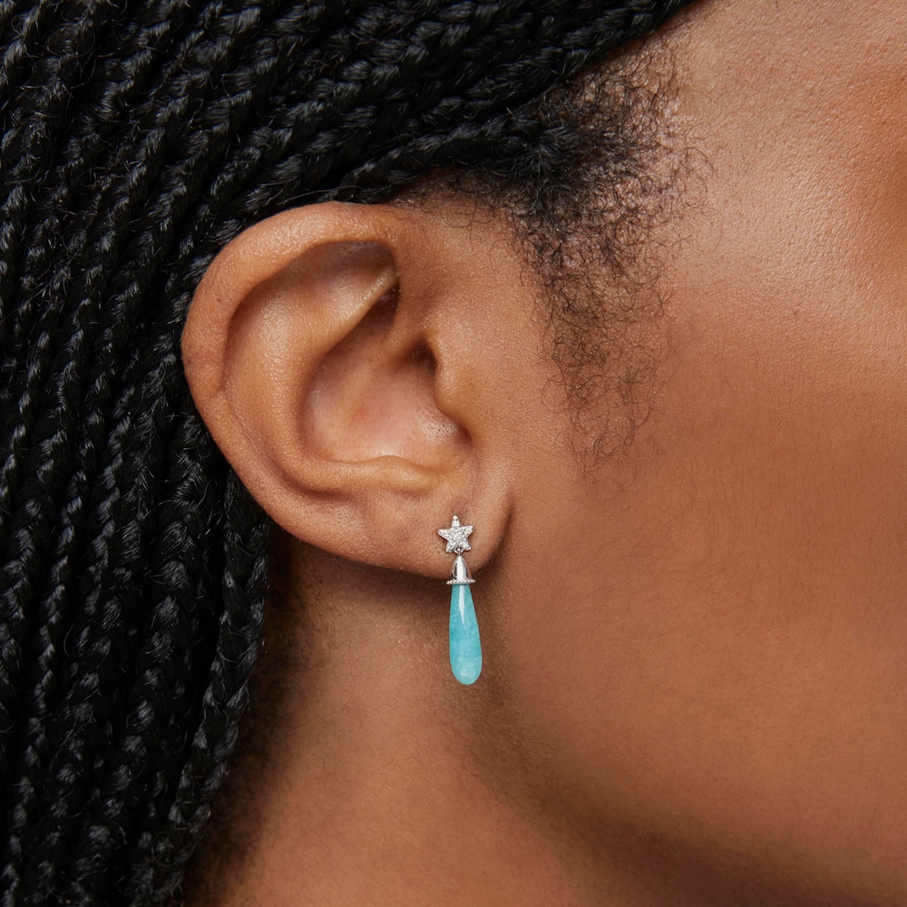 Kr&aacute;tk&aacute; Nep&aacute;rov&aacute; n&aacute;u&scaron;nice z&nbsp;b&iacute;l&eacute;ho zlata s&nbsp;hvězdou, diamanty a&nbsp;amazonitem TOUS Grain