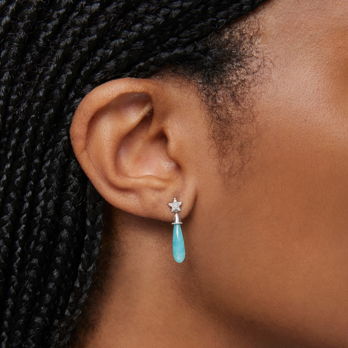Short white-gold star Single earring with diamonds and amazonite TOUS Grain