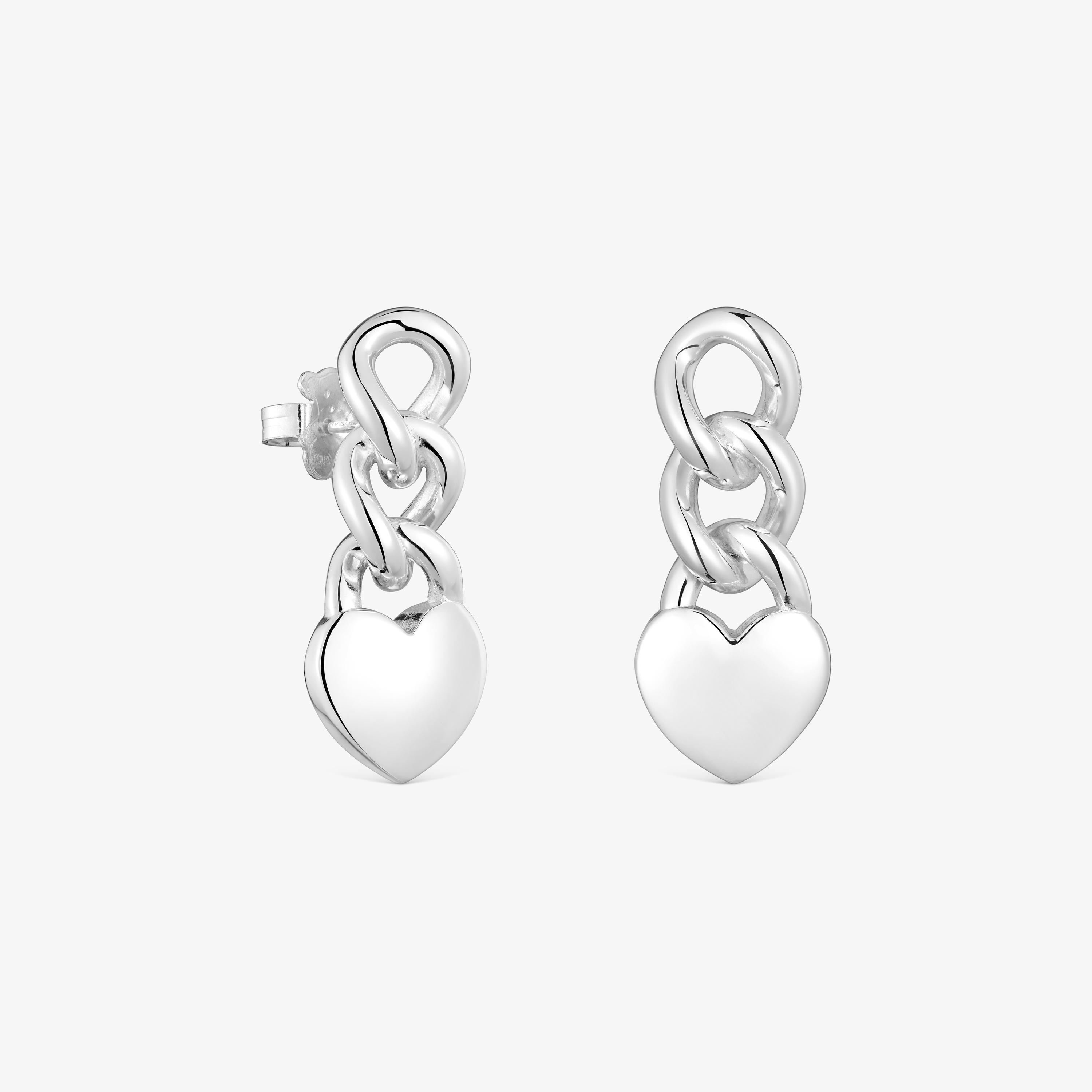 Short silver heart Earrings Bold Motif