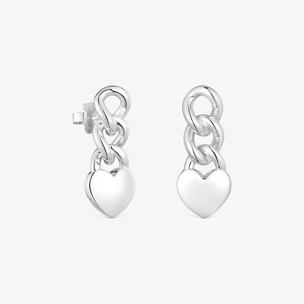 Pendientes cortos de plata coraz&oacute;n Bold Motif