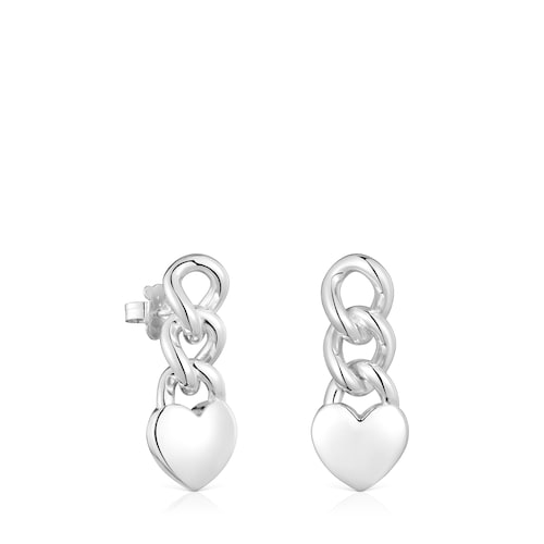 Short silver heart Earrings Bold Motif