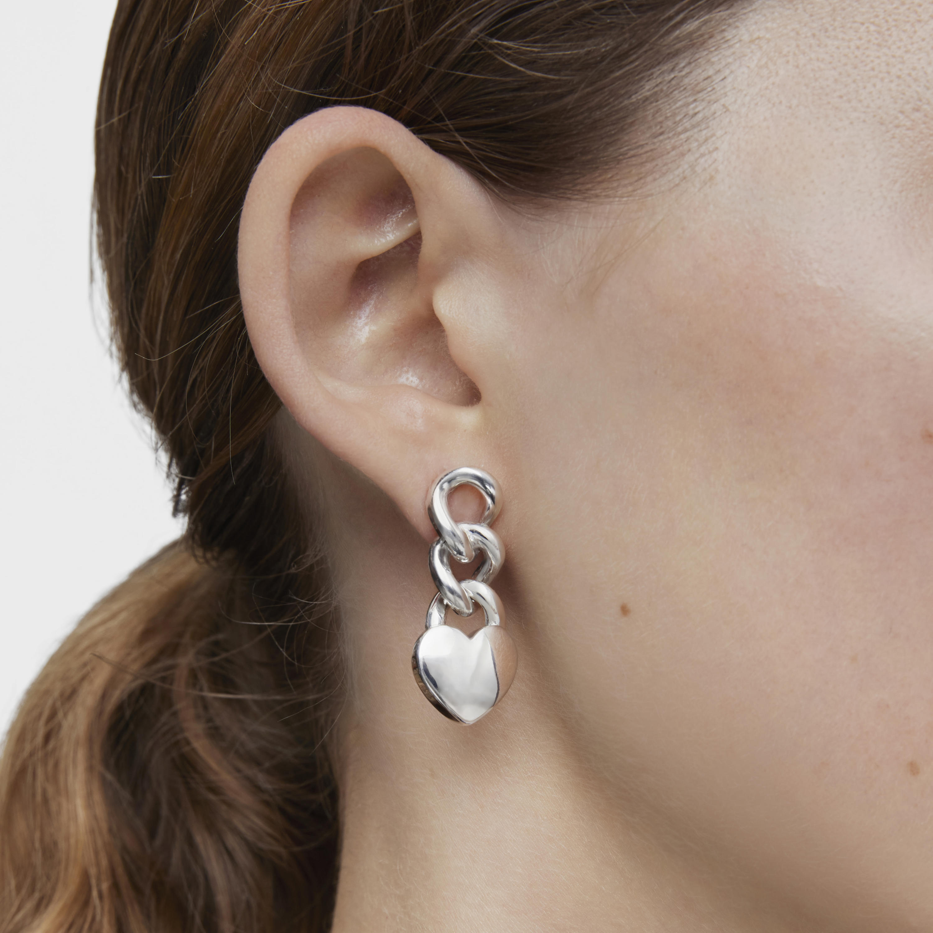 Short silver heart Earrings Bold Motif