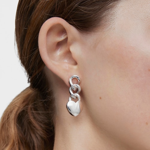 Short silver heart Earrings Bold Motif