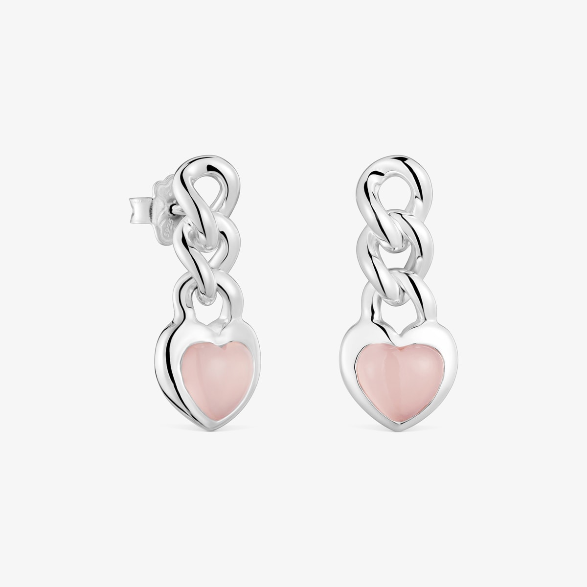 Tous - Pendientes Cortos Corazón De Plata Y Calcedonia Bold Motif - Rosa