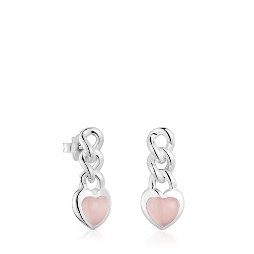 Short silver and chalcedony heart Earrings Bold Motif