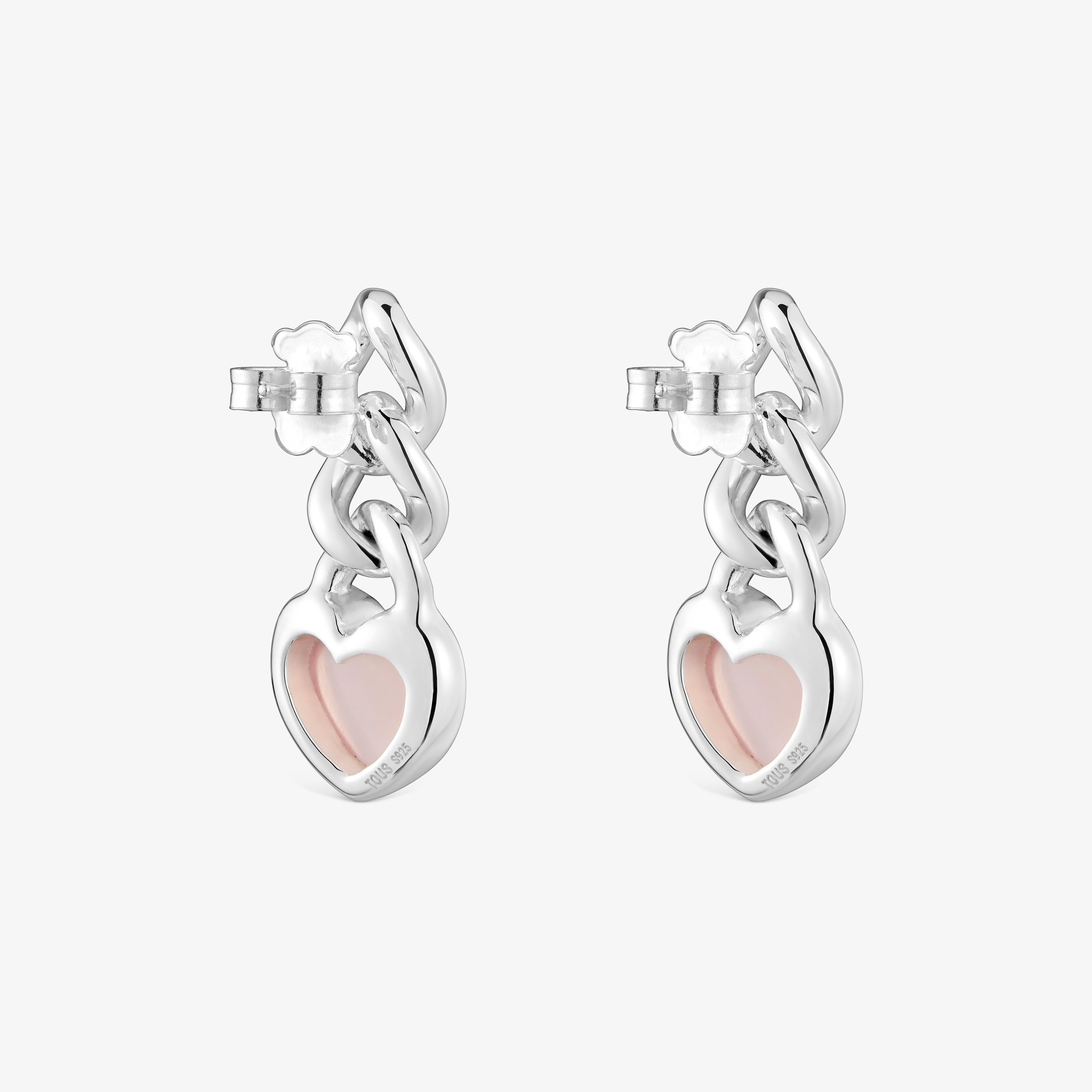 Short silver and chalcedony heart Earrings Bold Motif