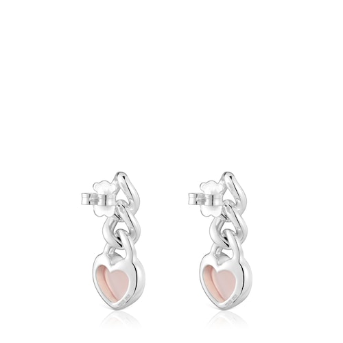 Short silver and chalcedony heart Earrings Bold Motif