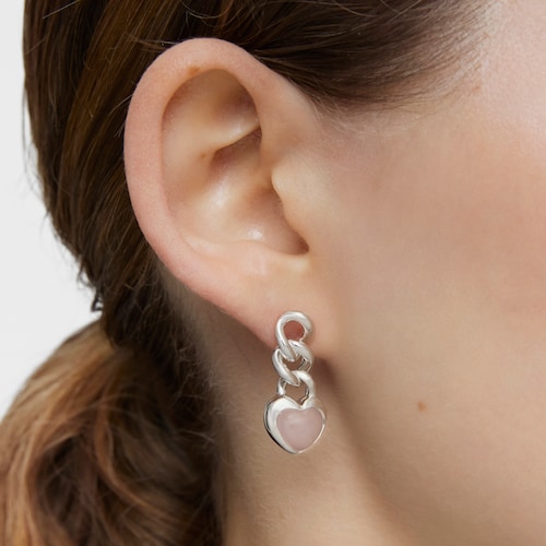 Short silver and chalcedony heart Earrings Bold Motif