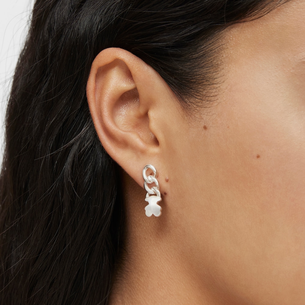 Orecchini corti in argento con orsetto Bold Motif