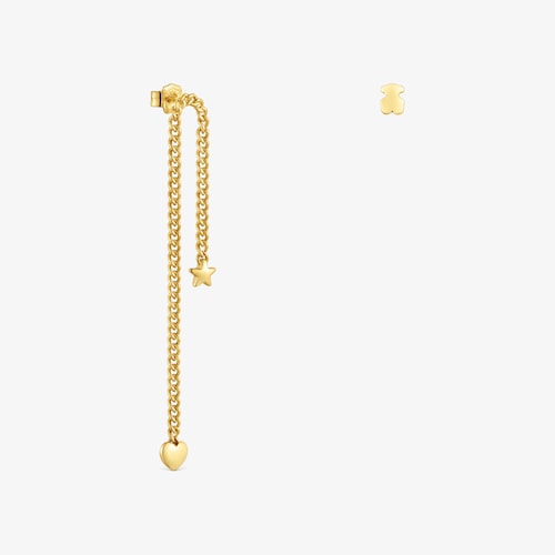 Aretes corto/largo con ba&ntilde;o de oro 18 kt sobre plata Bold Motif