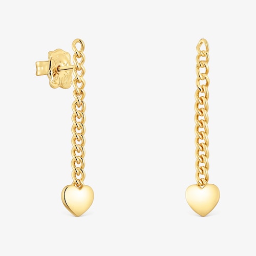 Aretes largos coraz&oacute;n con ba&ntilde;o de oro 18 kt sobre plata Bold Motif