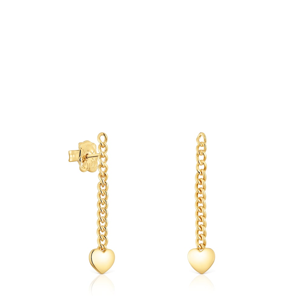 Long 18kt gold plating over silver heart Earrings Bold Motif