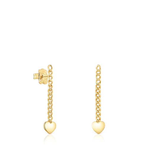 Long 18kt gold plating over silver heart Earrings Bold Motif