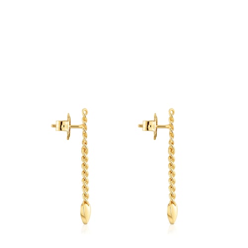 Long 18kt gold plating over silver heart Earrings Bold Motif