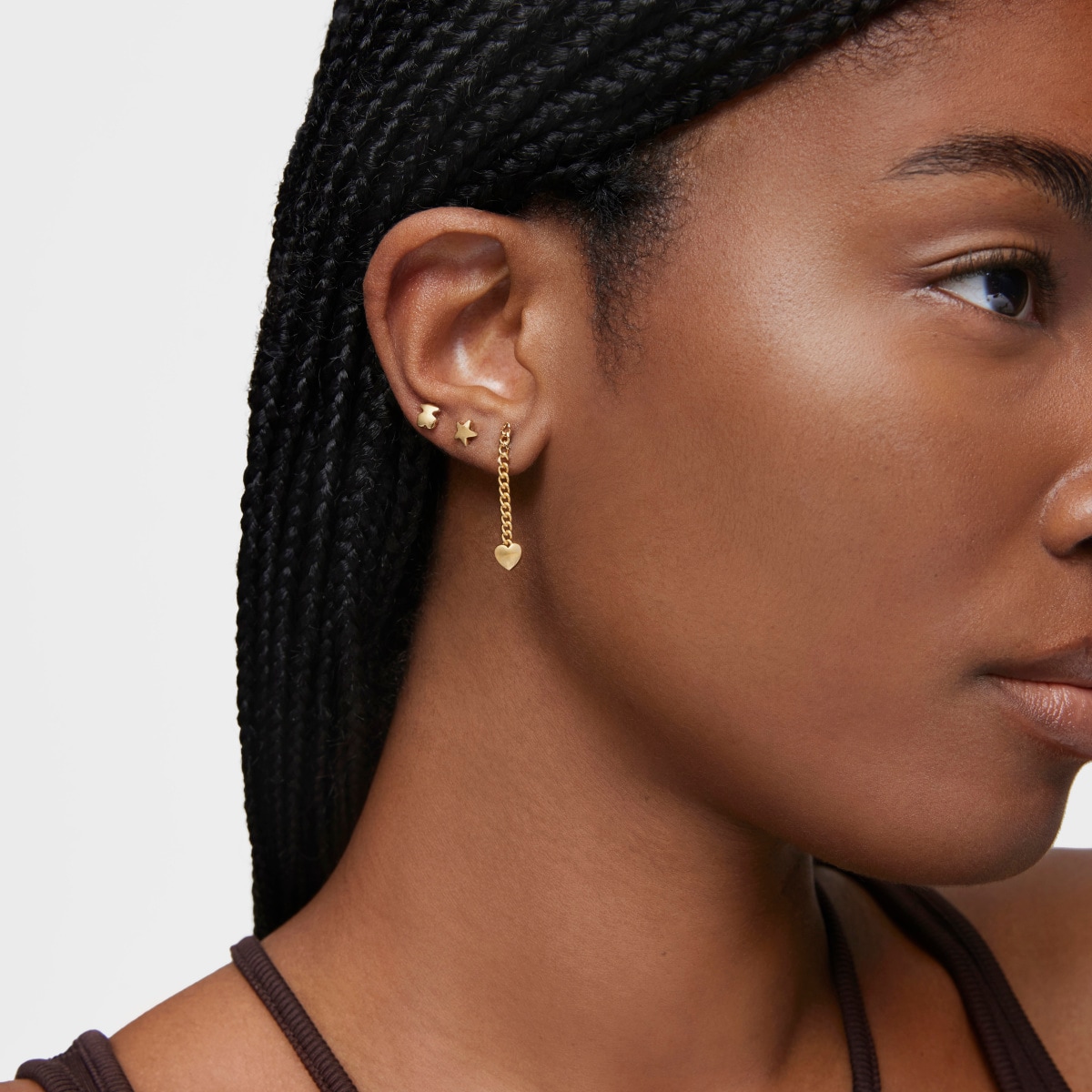 Long 18kt gold plating over silver heart Earrings Bold Motif