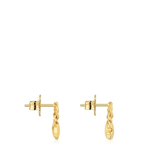 Pendientes cortos con baño de oro 18 kt sobre plata y motivos Bold Motif