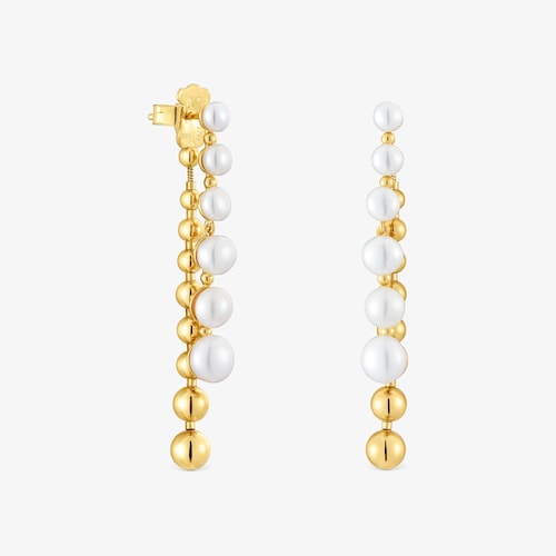Long double Earrings with 18K gold vermeil and cultured pearls Gloss
