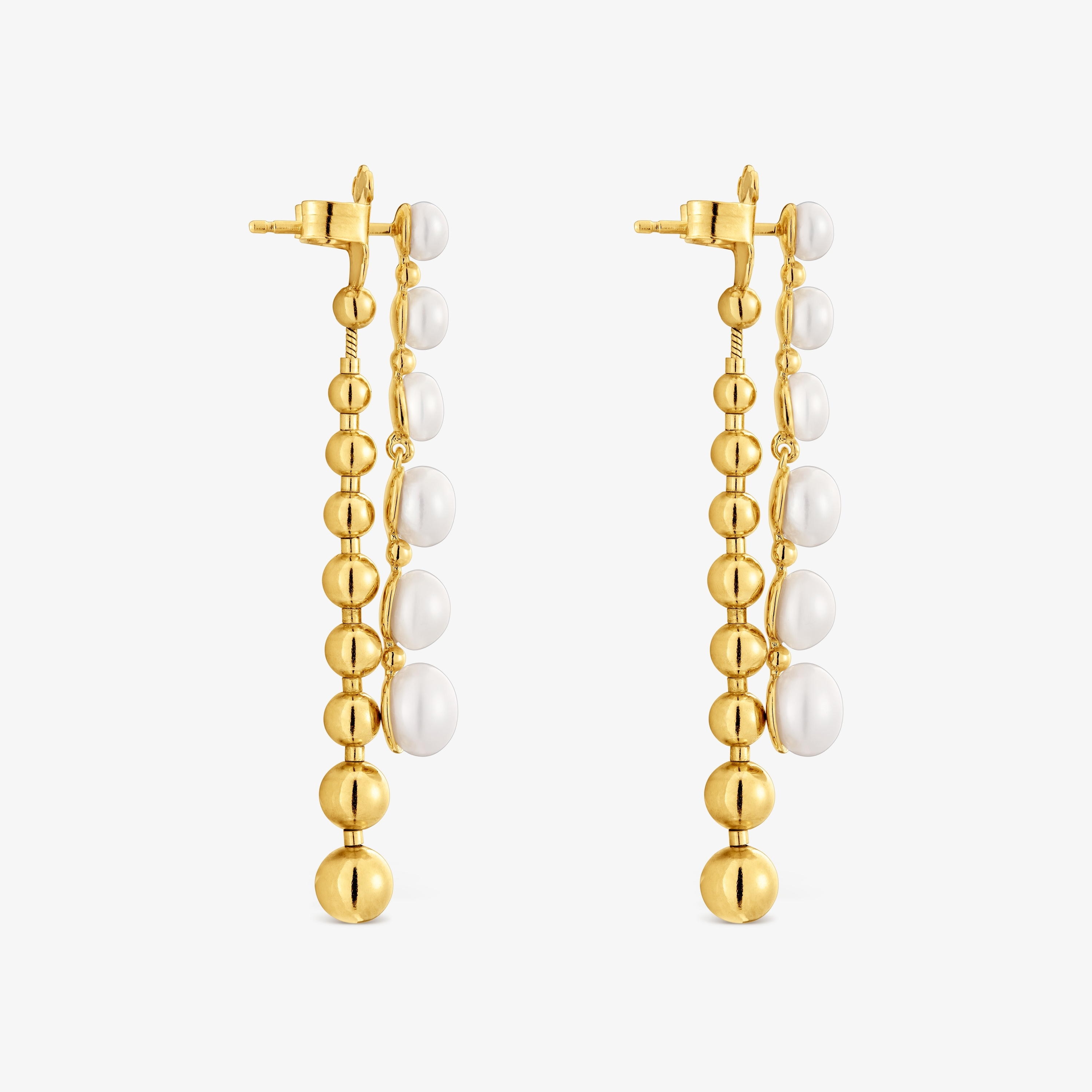 Long double Earrings with 18K gold vermeil and cultured pearls Gloss