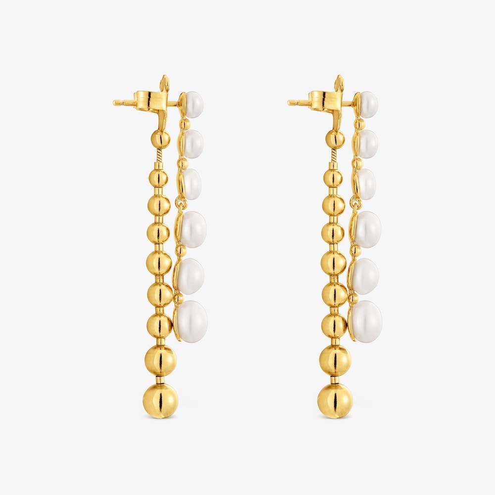 Pendientes largos dobles con ba&ntilde;o de oro de 18&nbsp;kt sobre plata y perlas cultivadas Gloss
