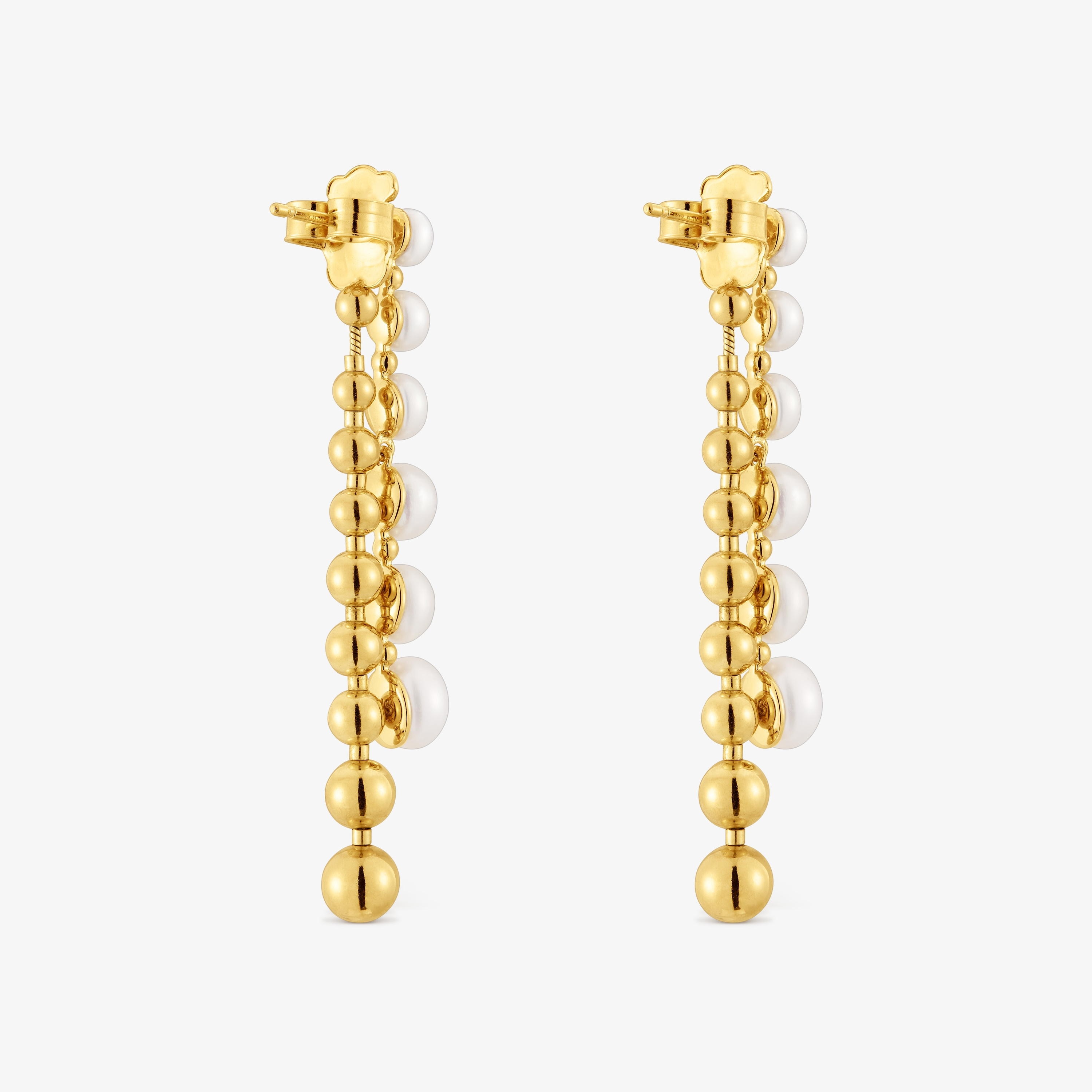 Long double Earrings with 18K gold vermeil and cultured pearls Gloss