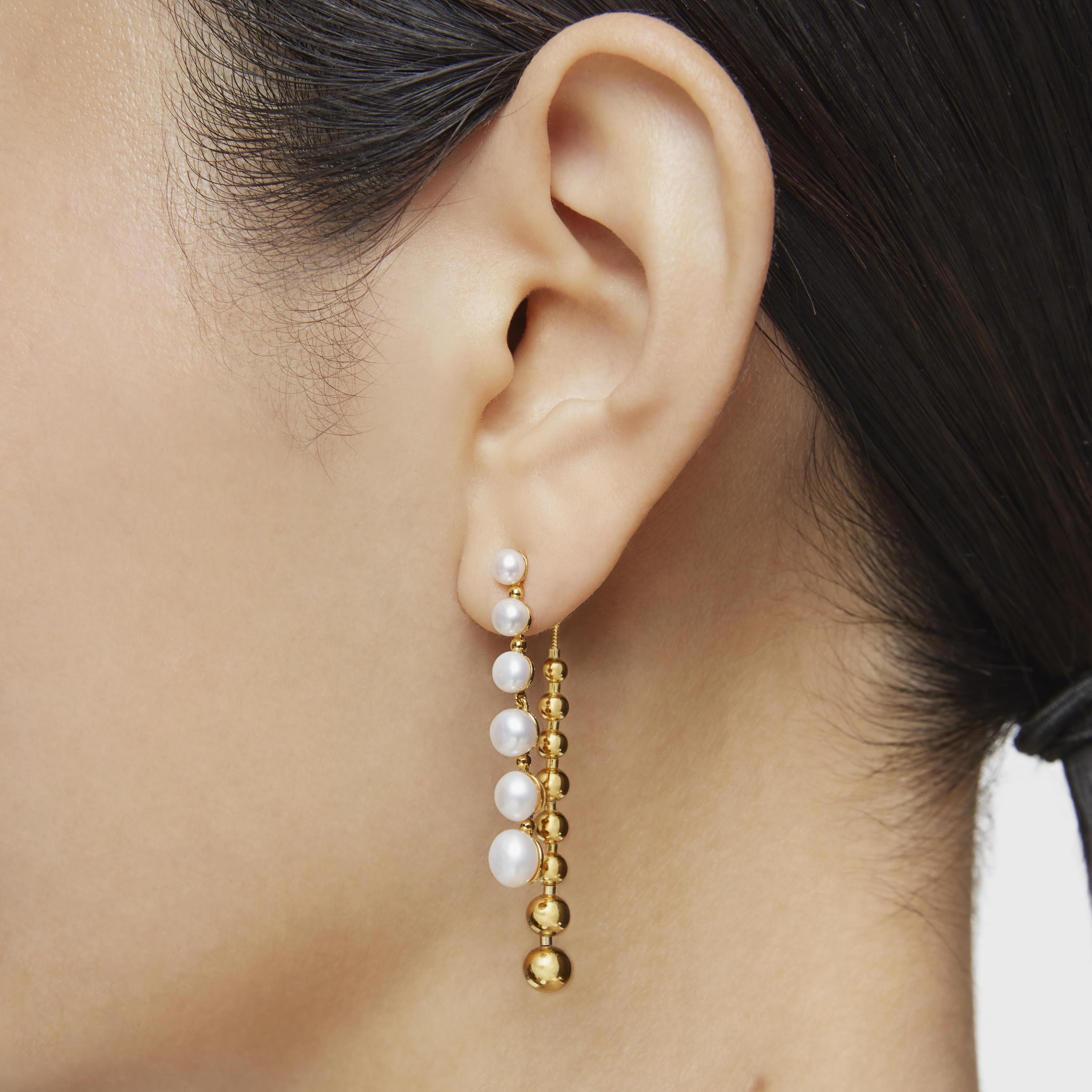 Long double Earrings with 18K gold vermeil and cultured pearls Gloss