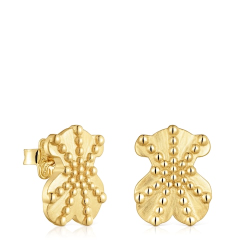 Pendientes pequeños oso con baño de oro de 18 kt sobre plata TOUS Grain