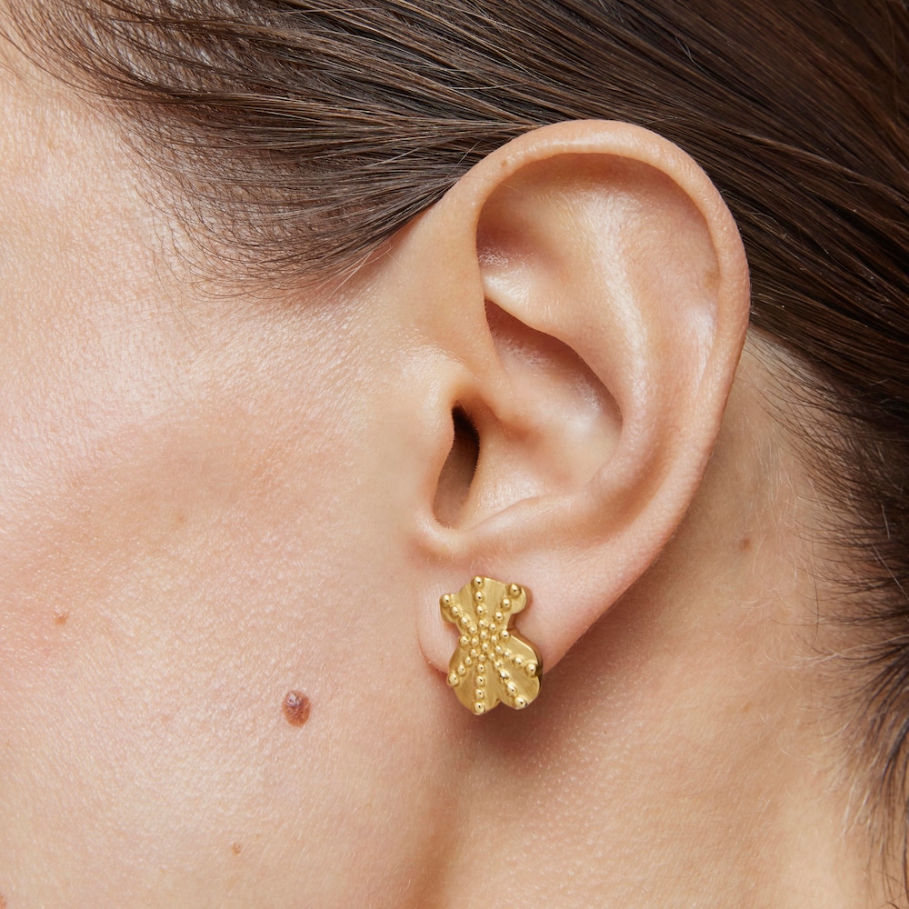Pendientes peque&ntilde;os oso con ba&ntilde;o de oro de 18&nbsp;kt sobre plata TOUS Grain