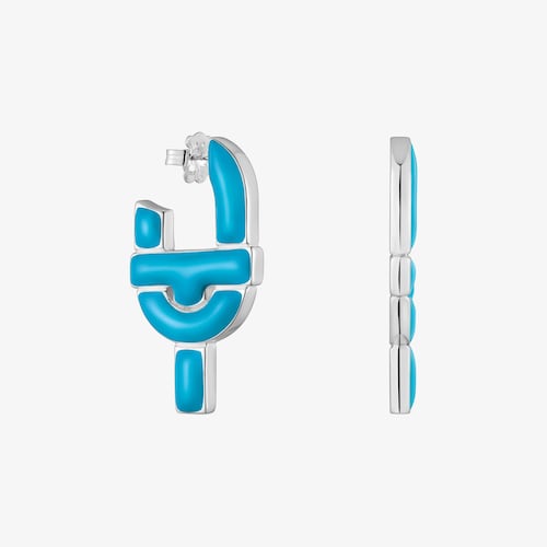 Pendientes aro de plata y esmalte azul TOUS MANIFESTO