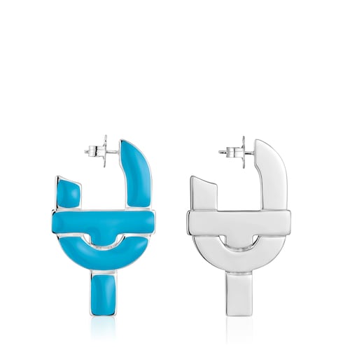 Silver and blue enamel Hoop earrings TOUS MANIFESTO