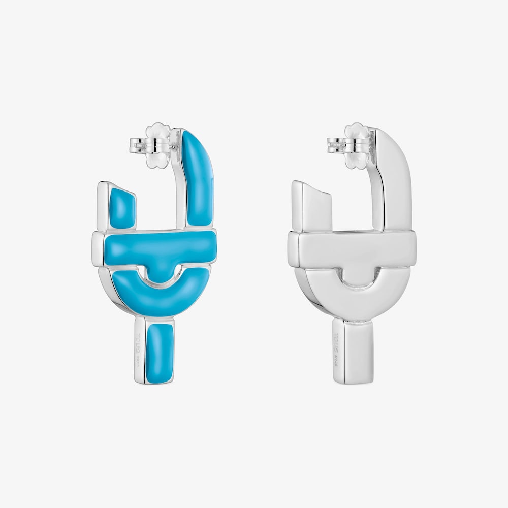 Strieborn&eacute; Obručov&eacute; n&aacute;u&scaron;nice s modr&yacute;m smaltom TOUS MANIFESTO