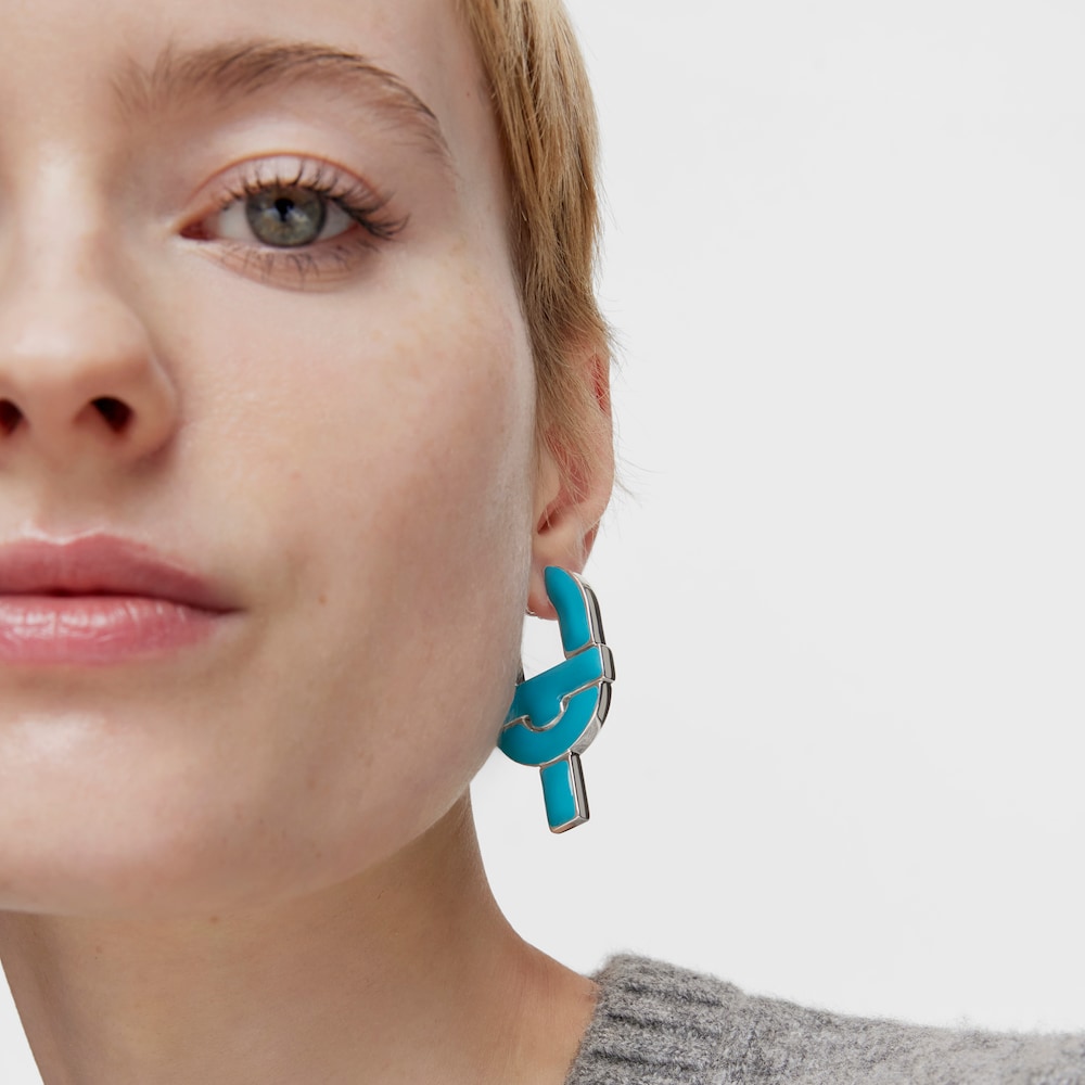Silver and blue enamel Hoop earrings TOUS MANIFESTO image number 5