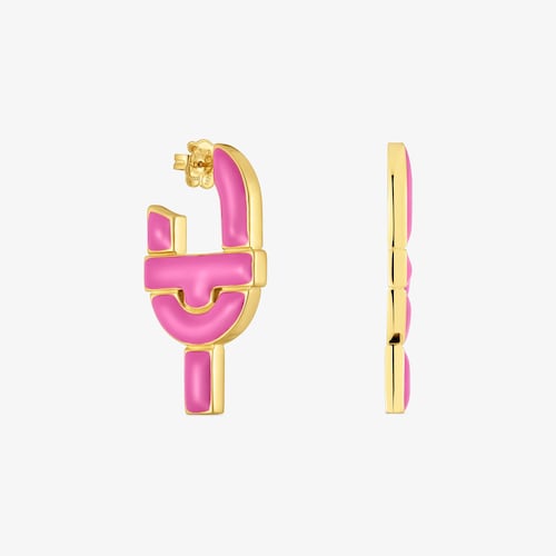 Pendientes aro de plata y esmalte fucsia TOUS MANIFESTO