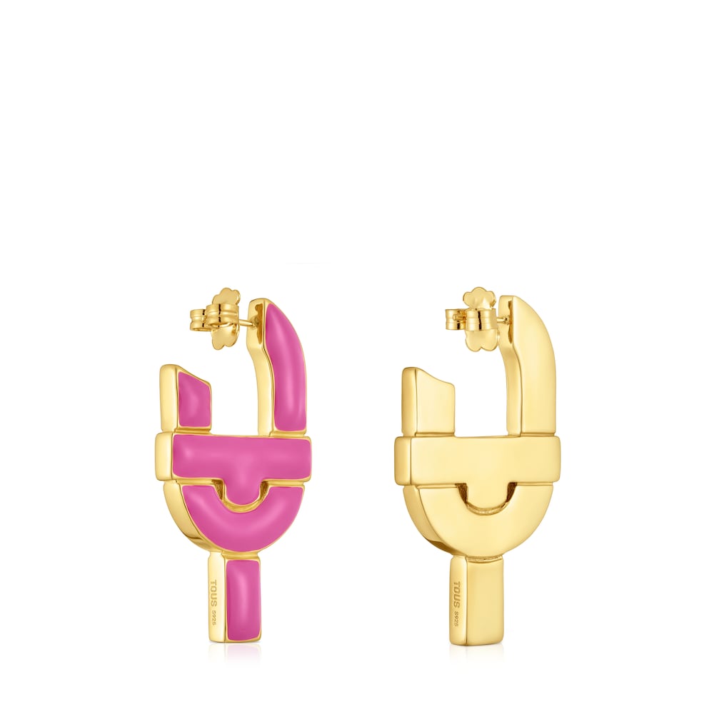 Pendientes aro de plata y esmalte fucsia TOUS MANIFESTO image number 2