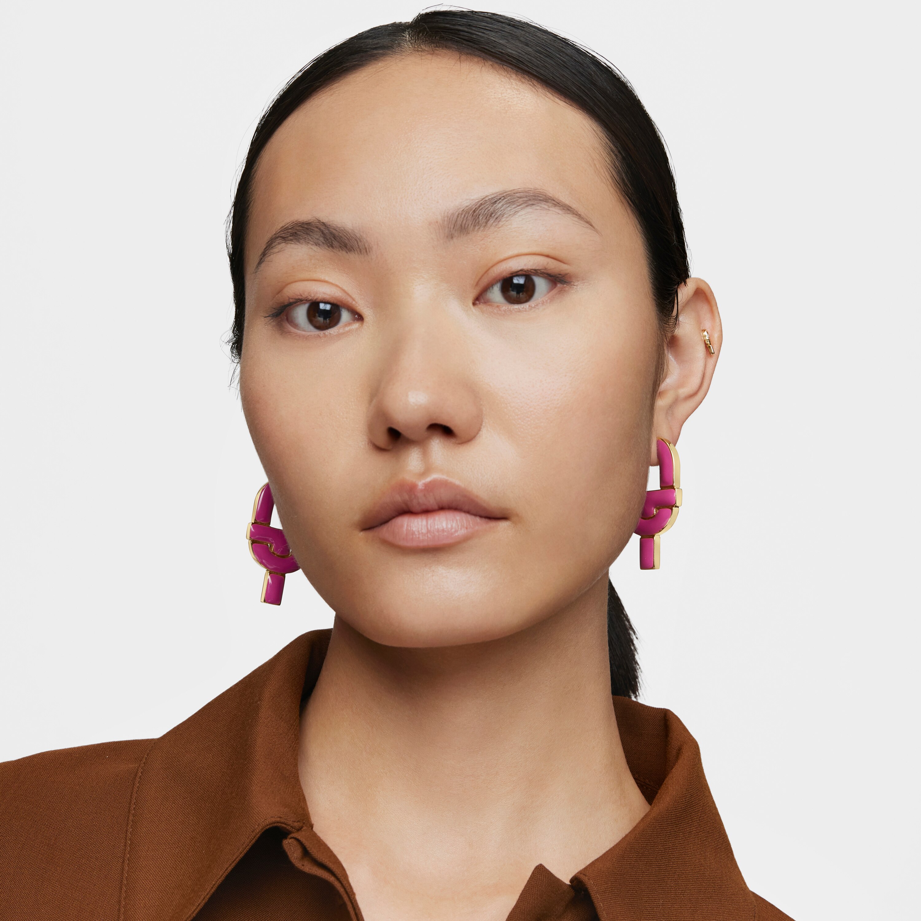Silver and fuchsia-colored enamel Hoop earrings TOUS MANIFESTO