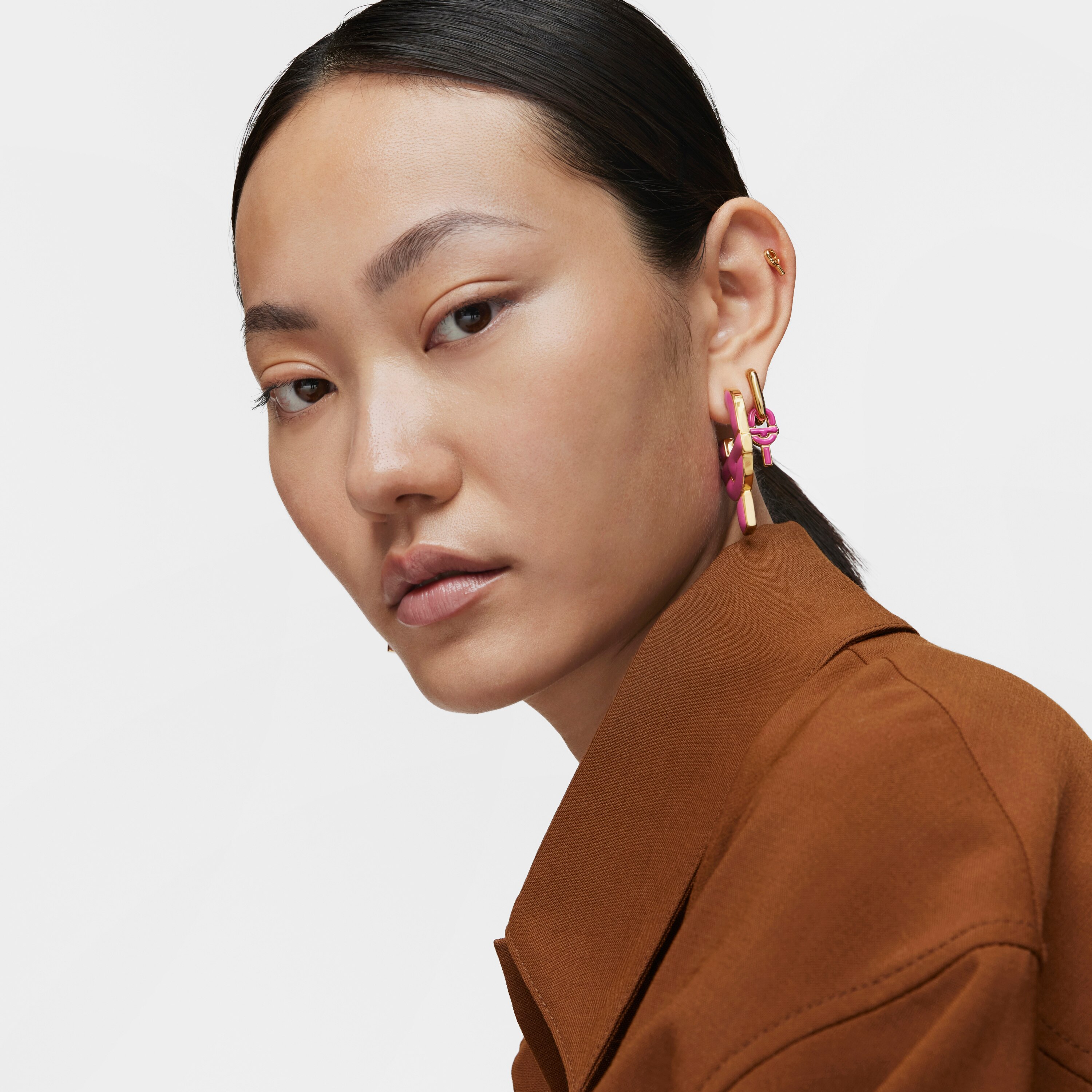 Silver and fuchsia-colored enamel Hoop earrings TOUS MANIFESTO