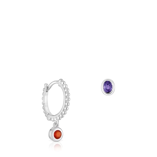 Silver short-long Earrings with gemstones TOUS Basic Colors
