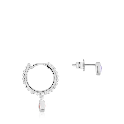 Silver short-long Earrings with gemstones TOUS Basic Colors