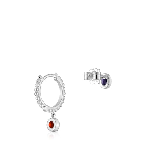 Silver short-long Earrings with gemstones TOUS Basic Colors