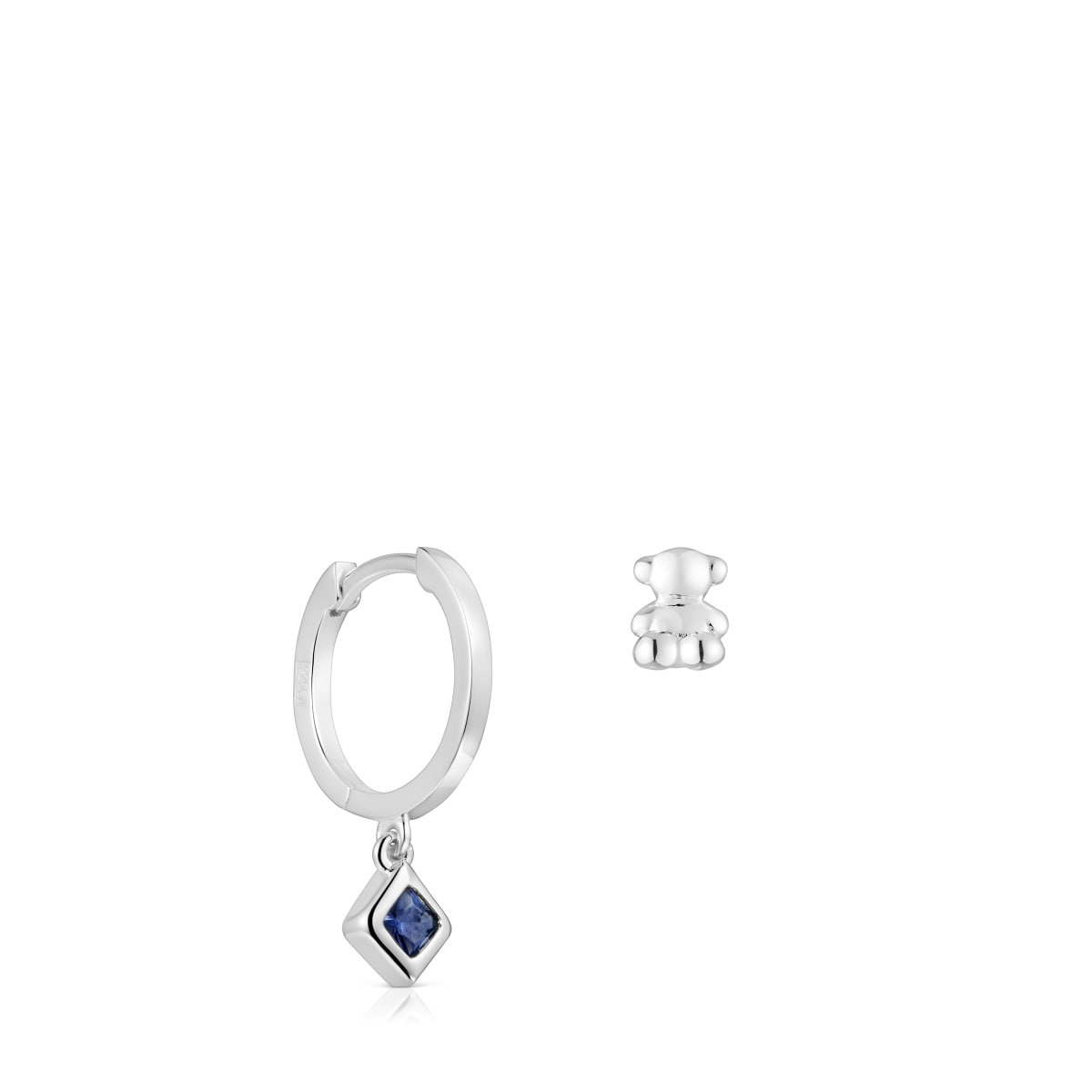 Short-long silver bear Earrings with iolite charm TOUS Basic Colors