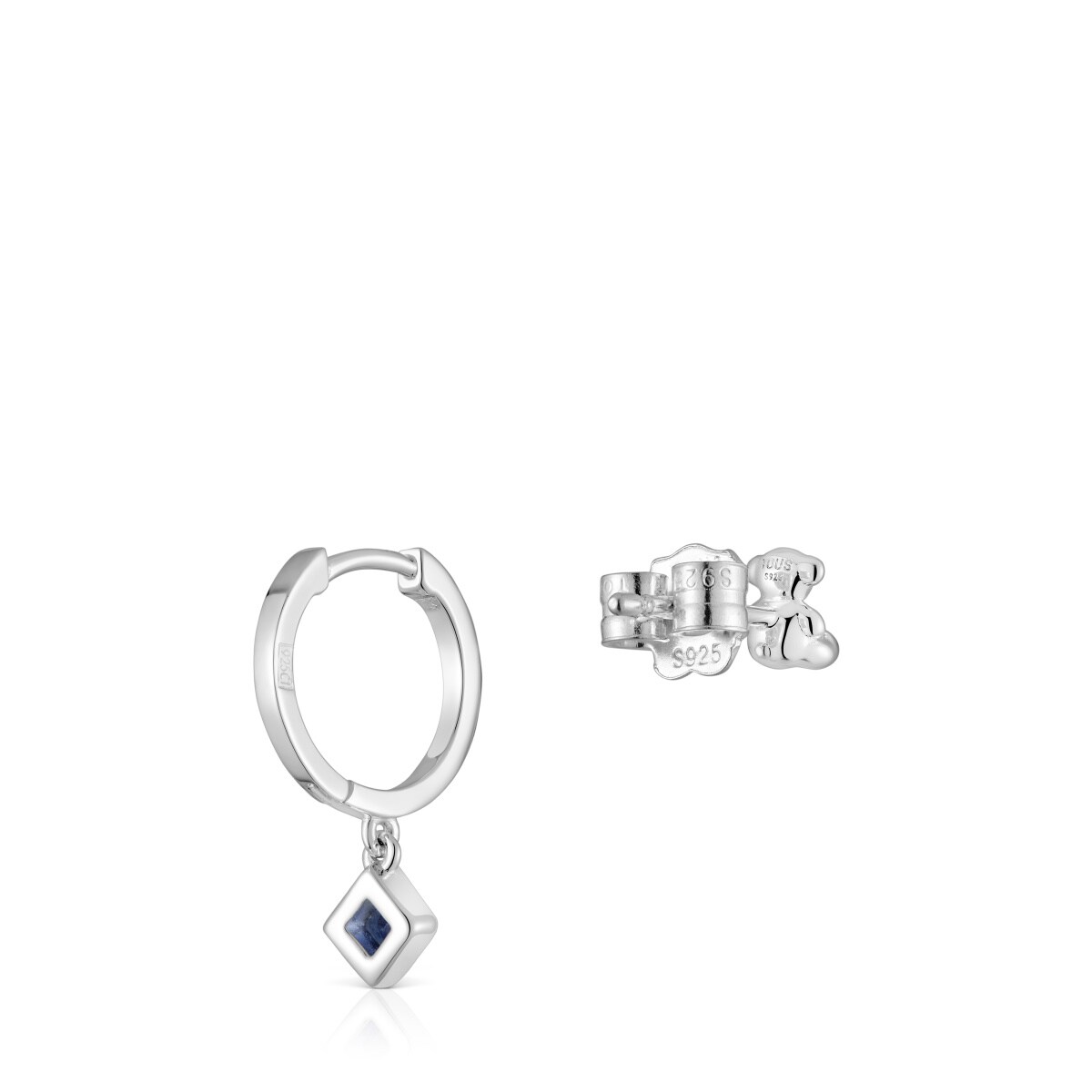 Short-long silver bear Earrings with iolite charm TOUS Basic Colors